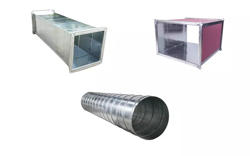 Các loại ống gió khác nhau như ống gió tròn, ống gió vuông